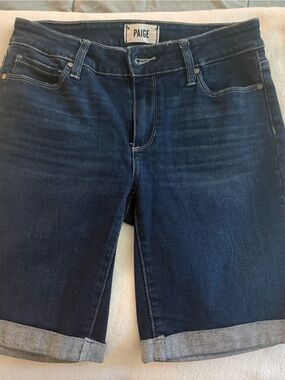 PAIGE Men’s Dark Blue Rolled-Cuff Denim Shorts